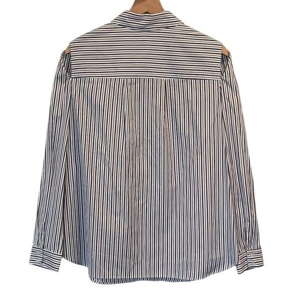 Milly Fractured Sleeve Gray Striped Button Down, Long Sleeve Cotton Blouse, 10 - Picture 3 of 16